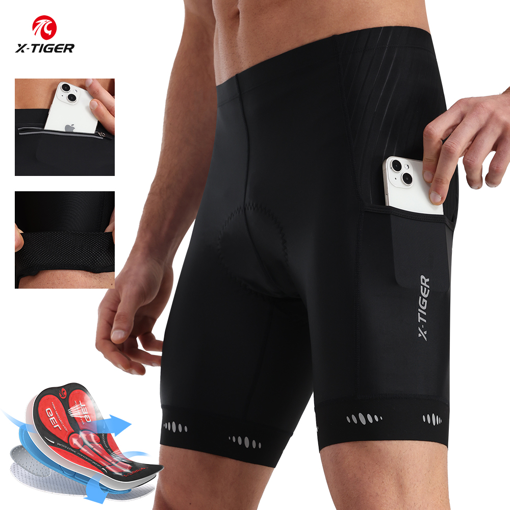 Mountain Biking Body Armour - X-TIGER男性用サイクリングショーツバックポケット付き5dゲルパッド入りバイクショーツ男性用マウンテンロードサイクリングライディングハーフパンツタイツ