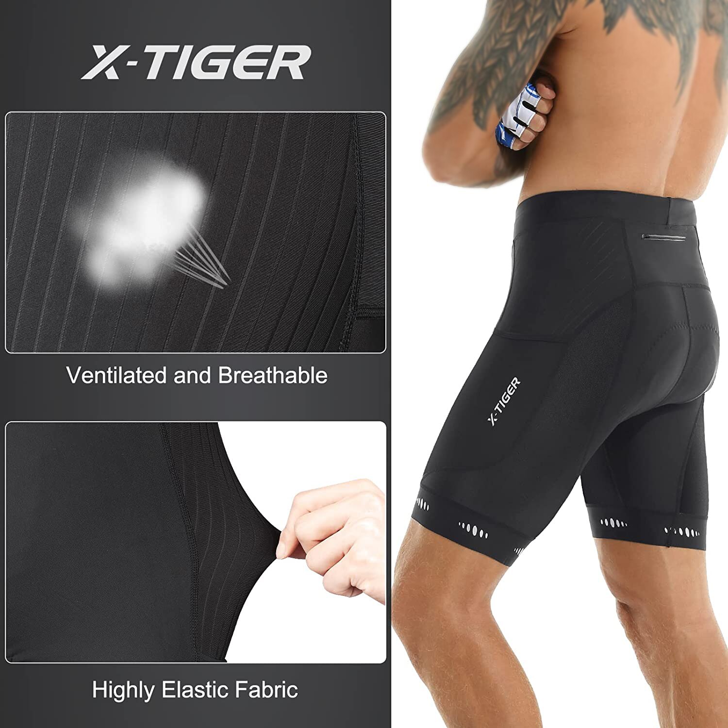X-TIGER男性用サイクリングショーツバックポケット付き5 - Mountain Biking Body Armour のレビューと価格