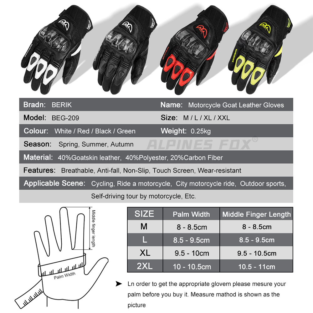 BERIK 手袋ヤギ革オートバイ手袋男性女性モトクロス手袋レ - Mountain Biking Gloves のレビューと価格